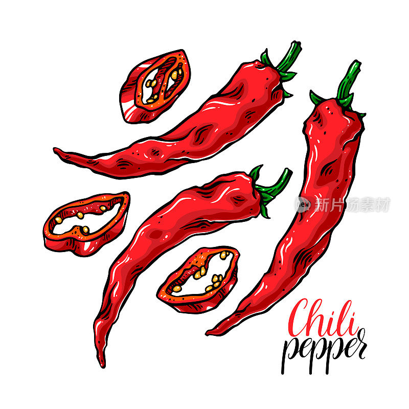 set of chili peppers